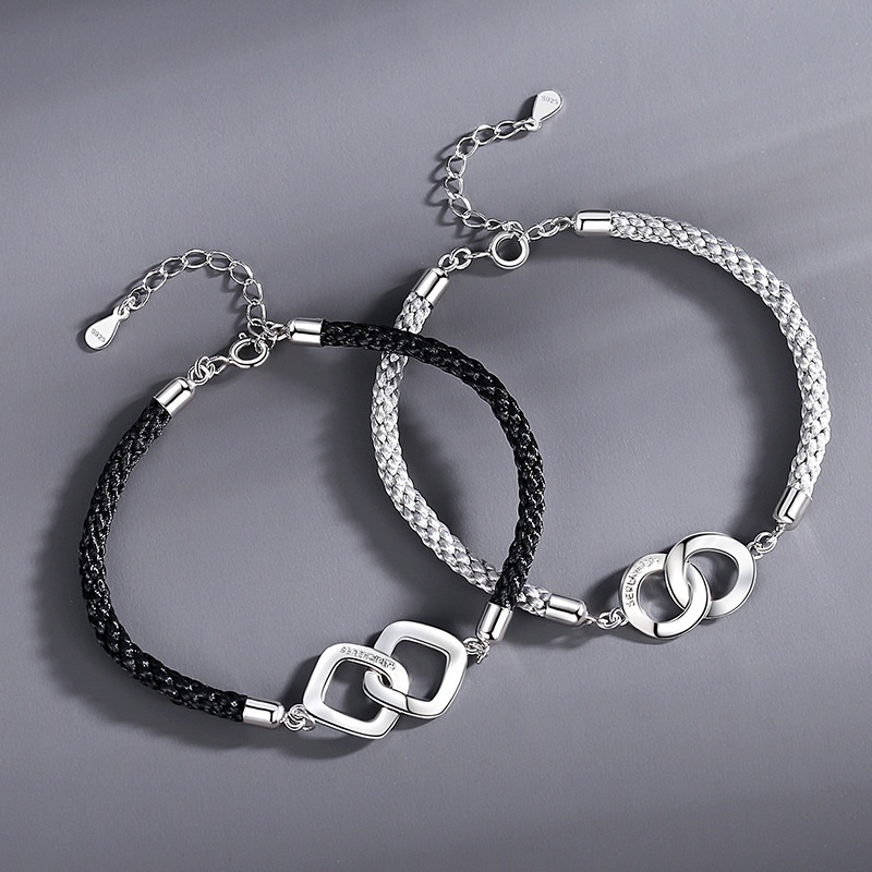 Interlocking Bracelet, Black & White Rhombus Woven Hand Jewellery_voghion.com