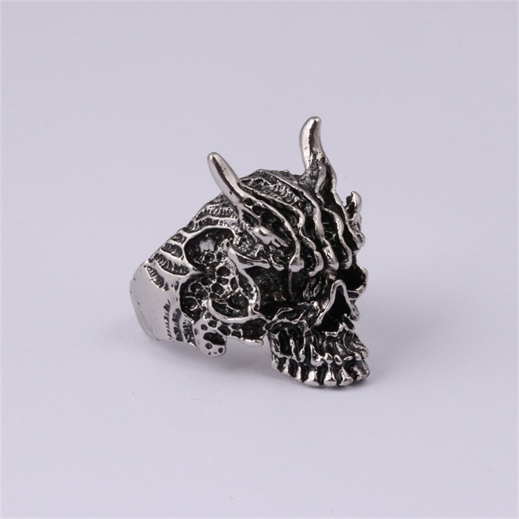 Retro Exaggerated Old Skull Ghost Face Ring Male HipHop Open Adjustable Ring_voghion.com