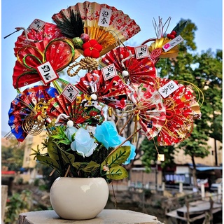 台灣現貨【水引迎春扇】日式新年花藝扇飾 玄關插花配件 和風祝賀卡樣水引結裝飾素材 花藝材料 新年佈置