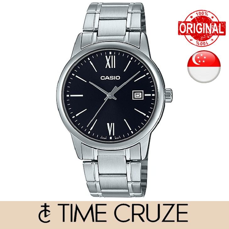 [Time Cruze] Casio MTP-V002 Analog Quartz Stainless Steel Black Dial Men Watch MTP-V002D-1B3 MTPV002D-1 MTP-V002D-1B3UDF