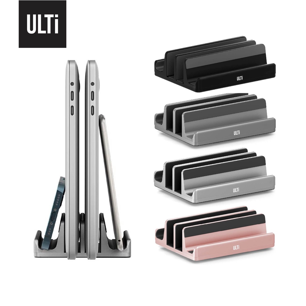 ULTi Vertical Laptop Stand, Solid Aluminium Base, Four Slots Design Holder for Laptop, Tablet, Phone, and More