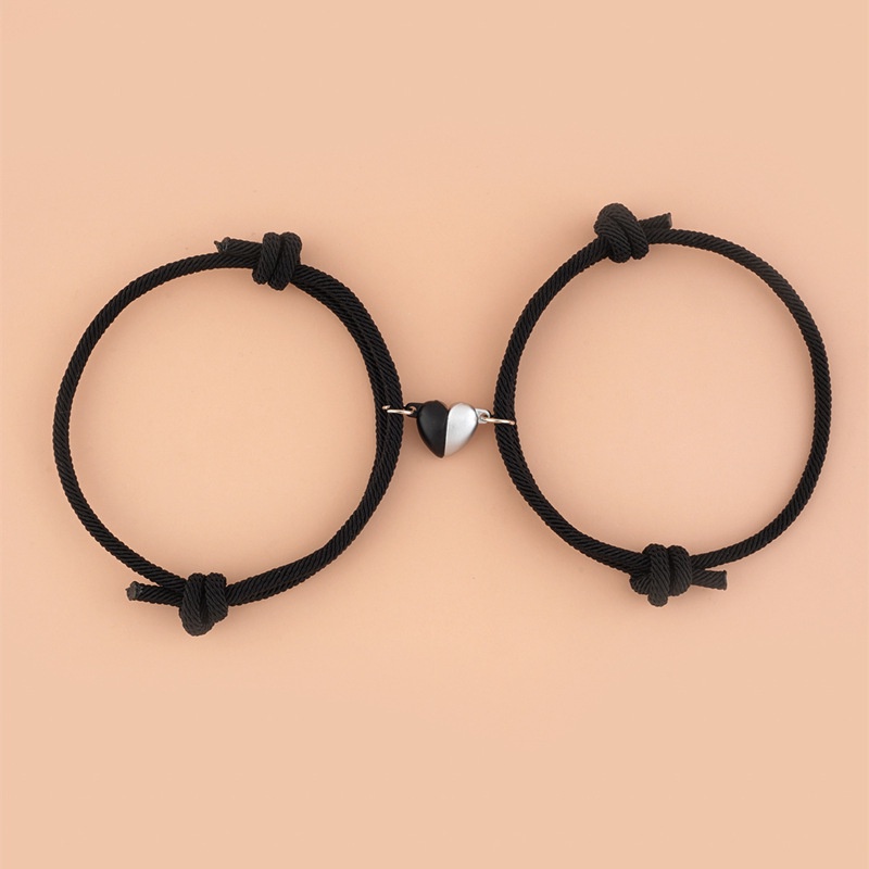 1Pair Two halves Heart Magnetic Bracelet Steel Pendant Couple Bracelets for Lover Friendship Bracelets Braid Rope Magnet Jewelry_voghion.com