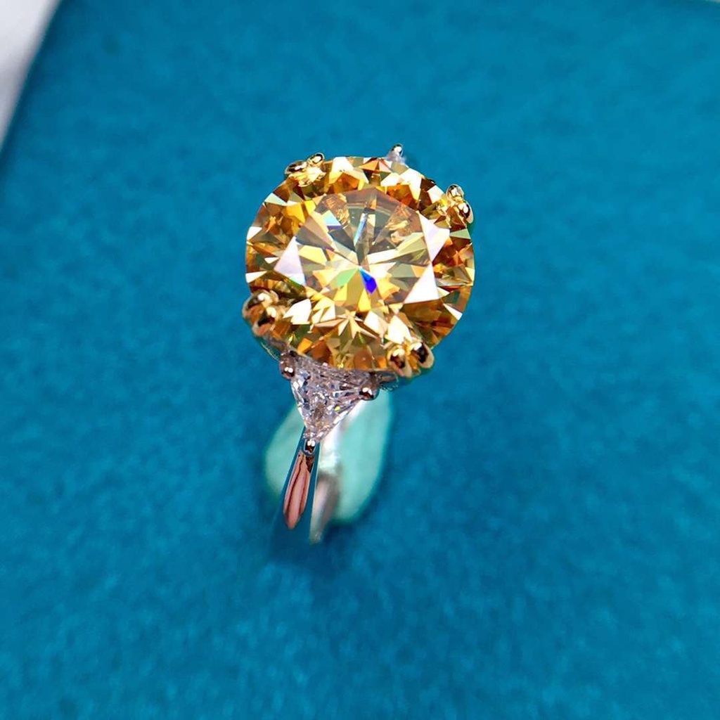 Offener, verstellbarer 3-Karat-Ring für Damen, Ehering mit Champagner-Moissanit-Imitat_voghion.com