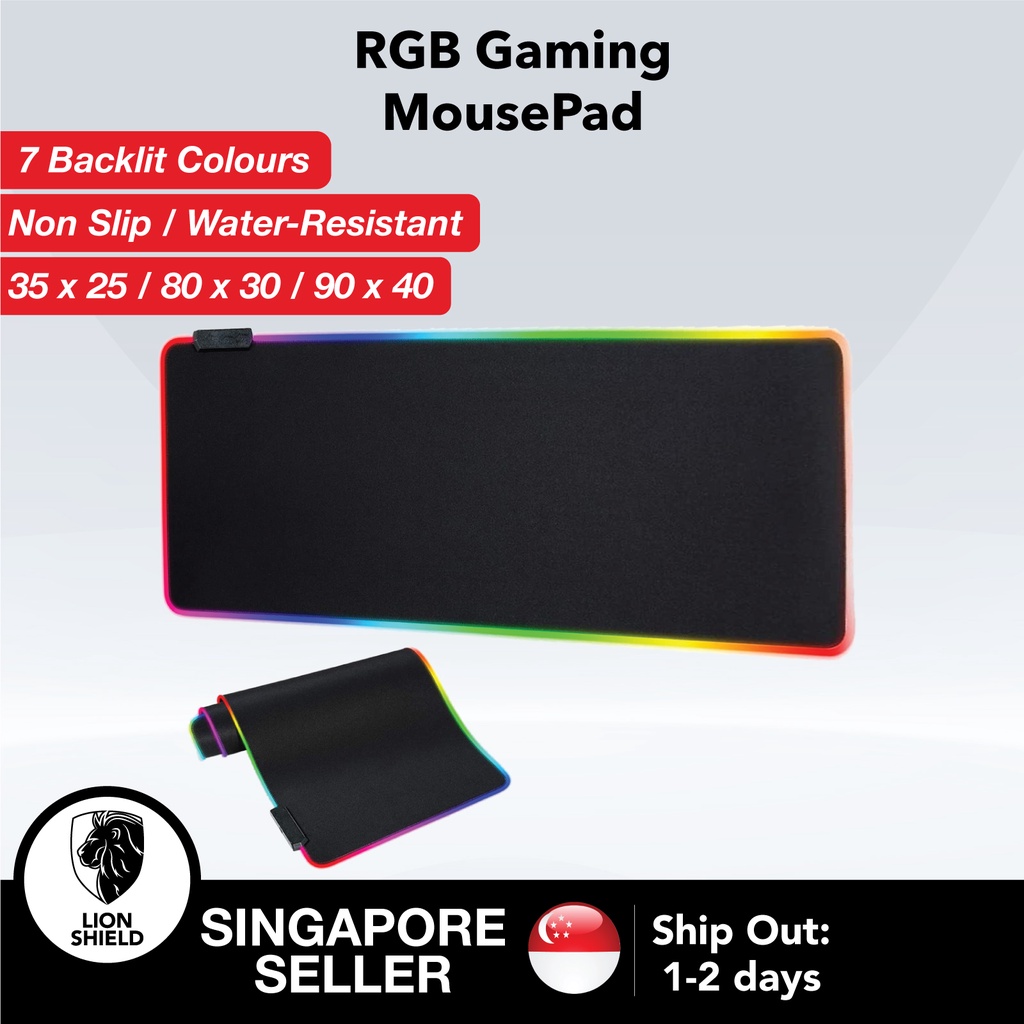 [SG] LionShield RGB Gaming MousePad, 7 LED Color Backlit large desk mat mouse pad (Water-resistant)