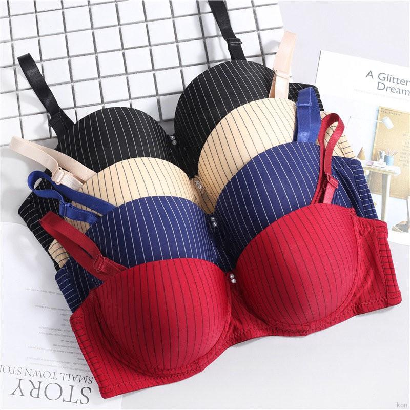 Thin Cup Stripes Gather Bra Comfort Breathable Lingerie for Girls