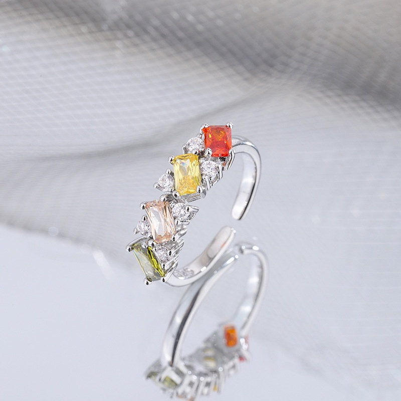 Farbenfroher Zirkon Ring Offen Verstellbar Modisch Elegant_voghion.com