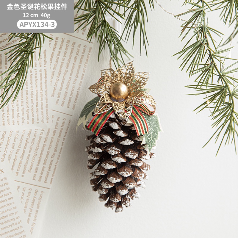 聖誕葉帶繩松針松果球(大),6*9cm