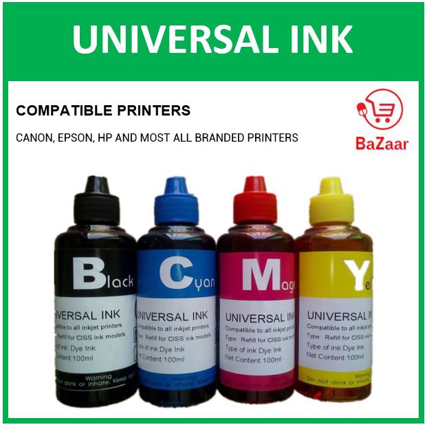 Universal ink Refill Kit 100ml Bottle compatible with almost all printers Brother HP Epson Canon Lexmark Dell inkjet car