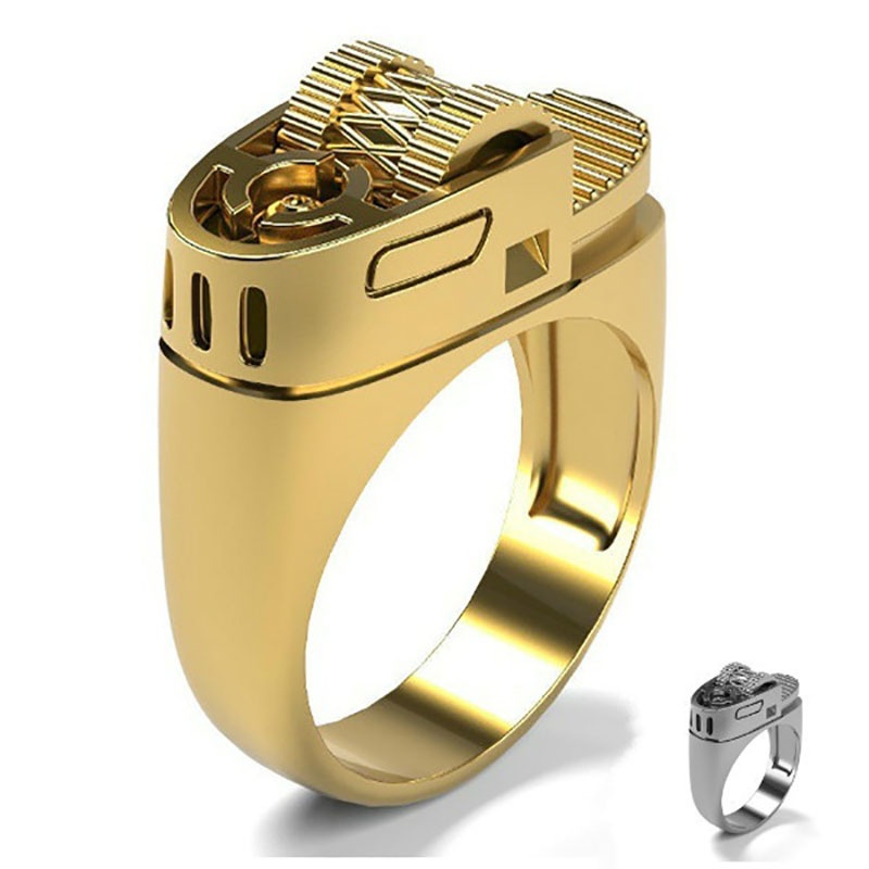 Bague en forme de briquet créatif pour hommes et femmes, bijoux Punk Vintage, couleur or/argent, bagues Hip Hop, cadeaux d'anniversaire, vente en gros_voghion.com