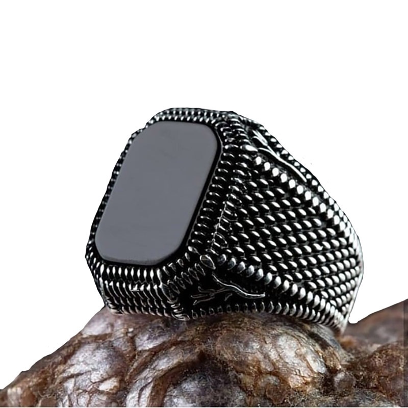 Natürlicher schwarzer quadratischer Ring Retro geometrisch schwarz glänzend Herrenring Party Eheringe Jubiläumsgeschenk Schmuck_voghion.com