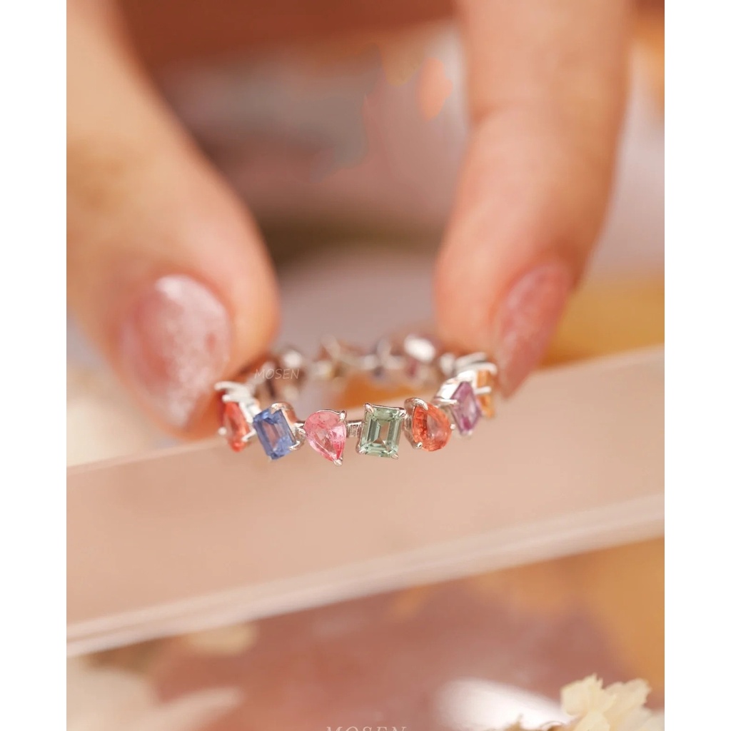 Fantastico anello aperto arcobaleno Scintillante cristallo geometrico Anello colorato Misura regolabile_voghion.com