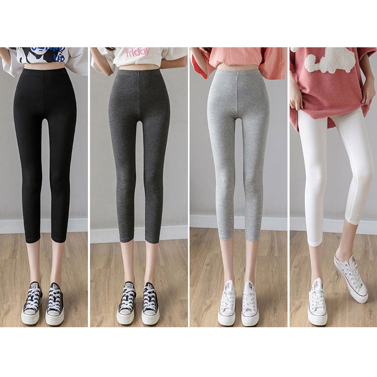 Plus Size Women Summer Plain High Waist Pants Full Length Stretchable Modal  Leggings Yoga Super Comfy Thin Ladies Tights