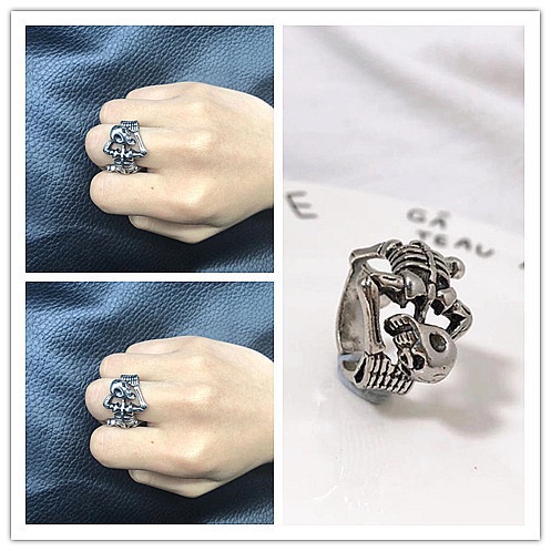 Men's Retro Demon Punk Skull Ring Adjustable Hip Hop Jewellery_voghion.com