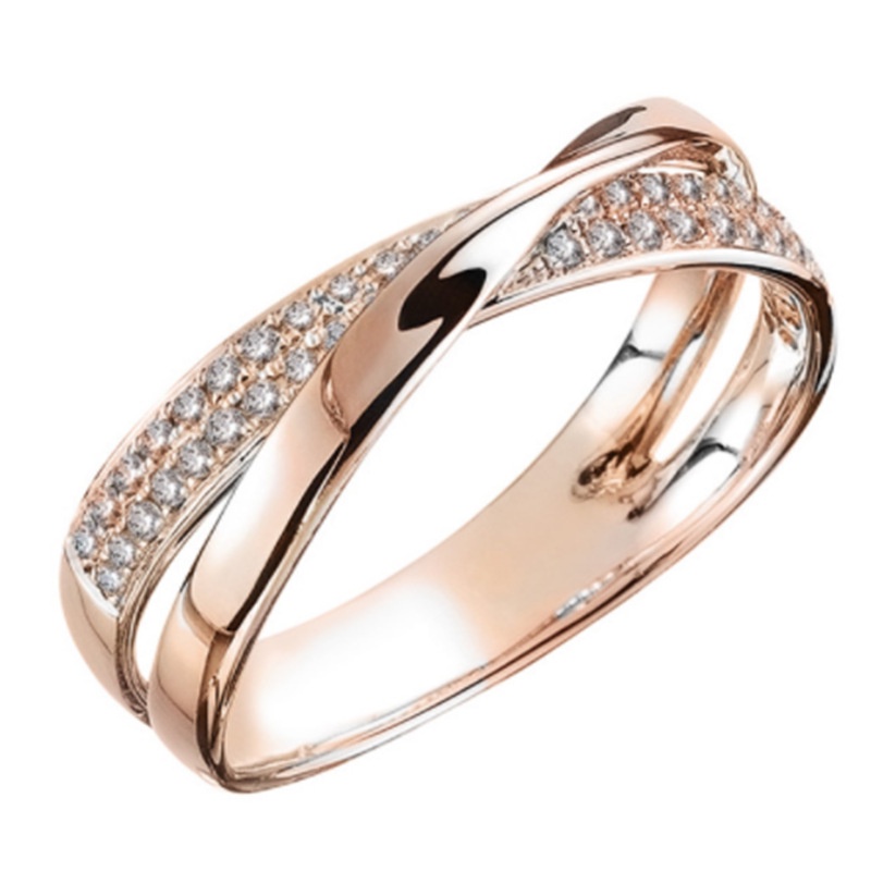 Bague Croisée Pour Femme Avec Zircon En Or Et Argent Élégante_voghion.com