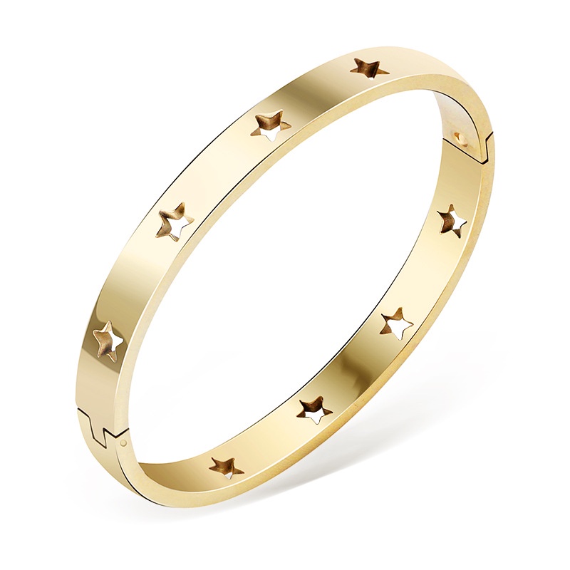 Pulseira e bracelete de aço titânio com estrela vazada banhada a ouro, pulseira feminina da moda, joia de pulso_voghion.com