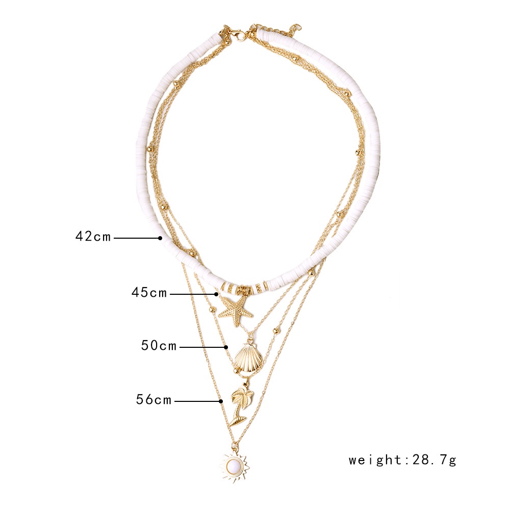 Neue Retro Weiche Keramik Seestern Shell Mehrschichtige Halskette Einfache Sonne Kokosnuss Legierung Anhänger_voghion.com