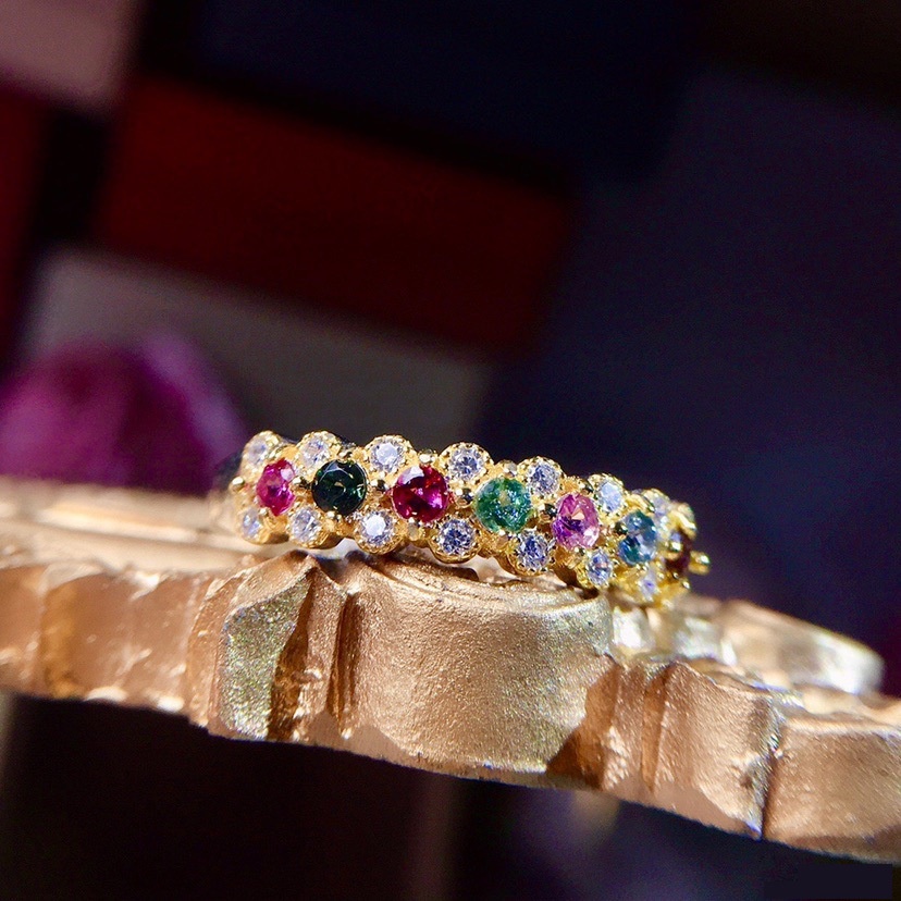 New Full Rhinestone Ring Simulation Colorful Tourmaline Open Ring_voghion.com