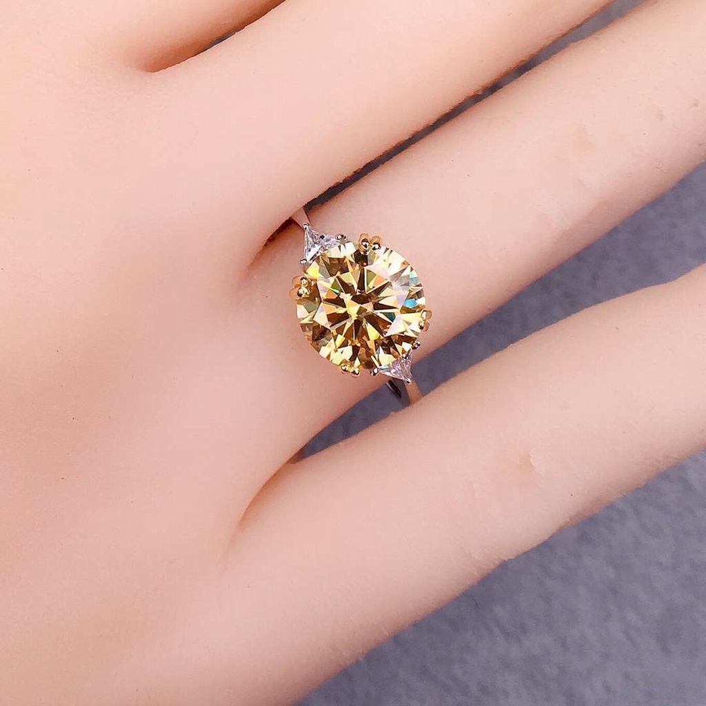 Offener, verstellbarer 3-Karat-Ring für Damen, Ehering mit Champagner-Moissanit-Imitat_voghion.com