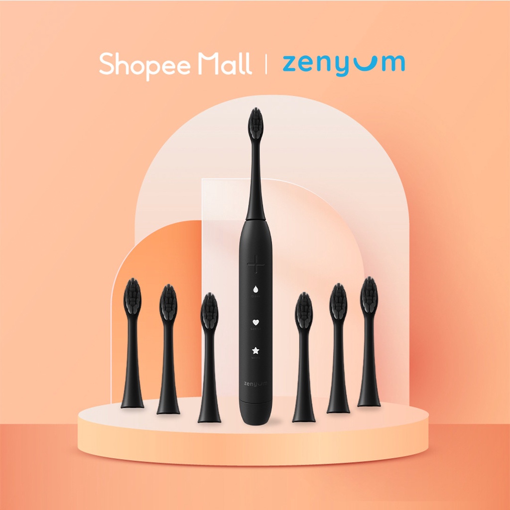 Shopee x Zenyum Brand Box - ZenyumSonic Electric Toothbrush with 6 Brush Heads Refills - Black