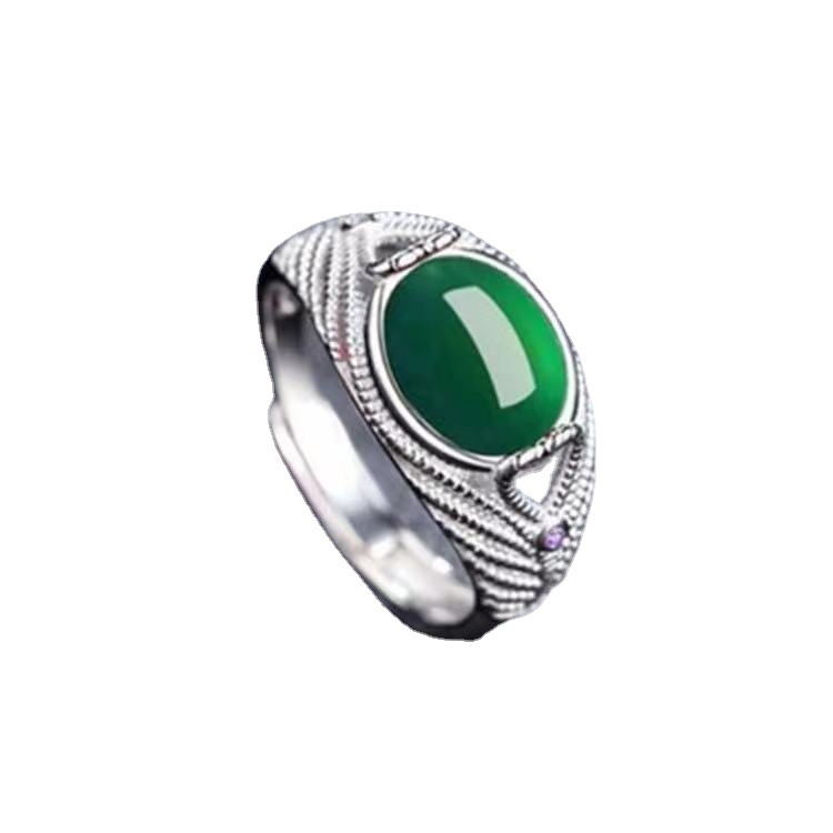 Anello da donna con smeraldo, rubino, argento placcato, giada Hetian, anello di apertura, regalo di compleanno_voghion.com