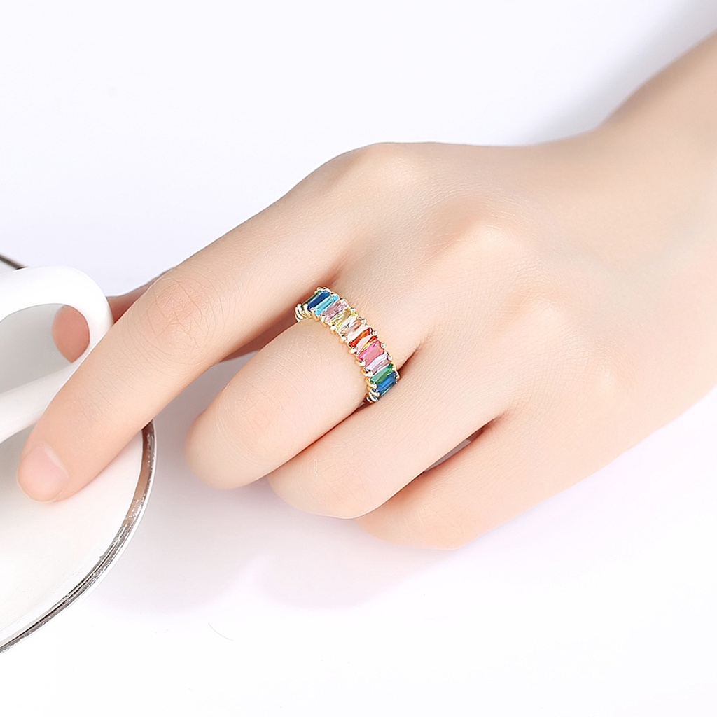 5mm Baguette Regenbogen Zirkon Ring Frauen Mode Engagement Hochzeit Band Charme Finger Schmuck_voghion.com