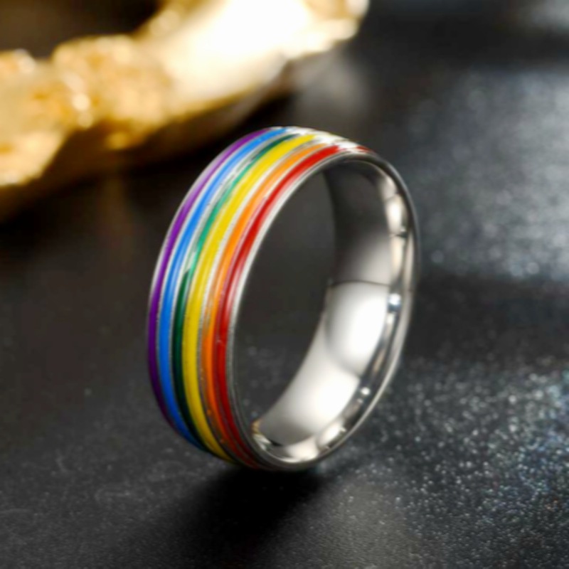 Stainless Steel Rainbow Ring For Couples Titanium Wedding Band_voghion.com