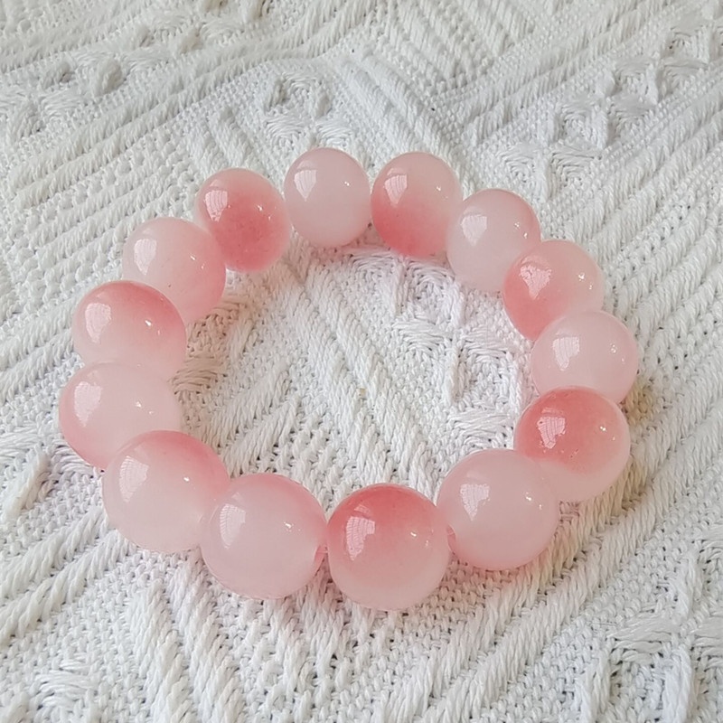 Bracciale con perline da 14 mm Bracciale con perline Buddha rosa trasparente con ghiaccio sfumato_voghion.com