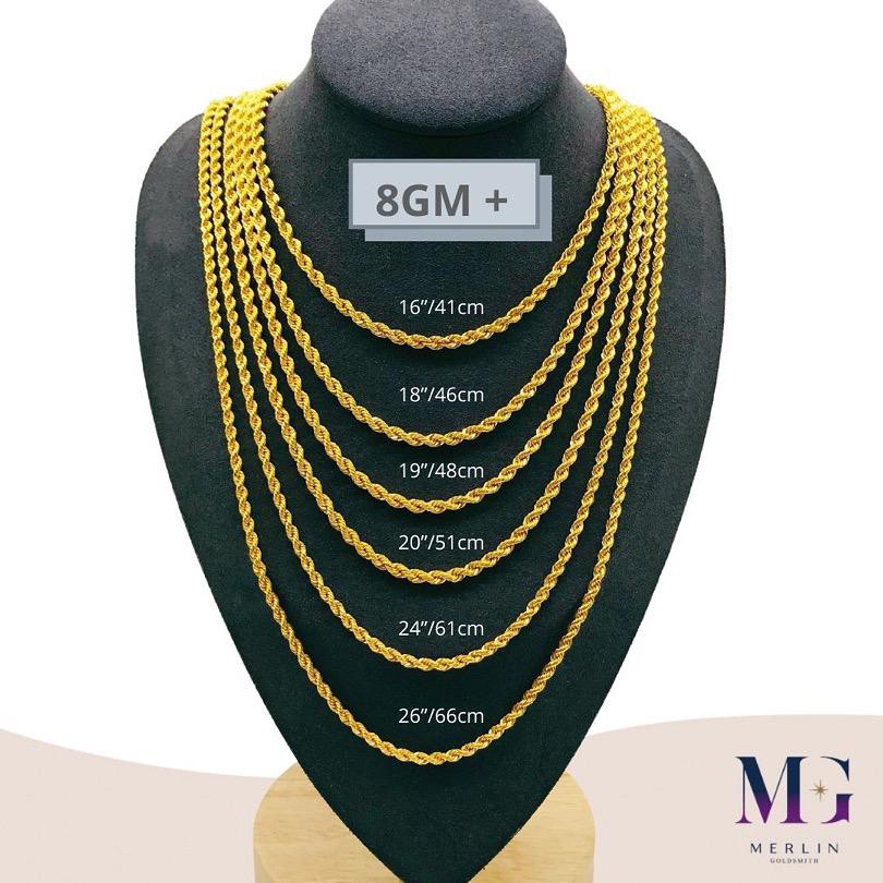 Merlin Goldsmith 916 Gold Hollow Rope Chain (HRC-8gm+)  16” / 18” / 19”/ 24”/26"