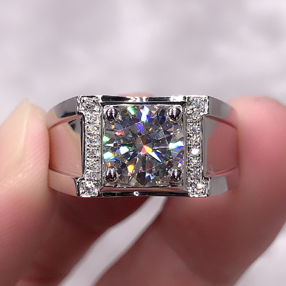 White Gold Plated Moissanite Ring Size Adjustable Open Ring wedding ring_voghion.com