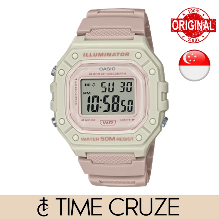[Time Cruze] Casio W-218H Sports Pink White Resin Band Digital Women Watch W-218HC-4A2 W218HC-4A2 W-218HC-4A2VDF