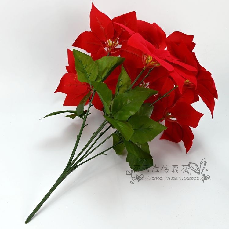 台灣現貨【仿真一品紅聖誕紅】百合牡丹絹花花材 DIY盆栽 節慶佈置 花束與盆器配件 花藝材料 聖誕佈置