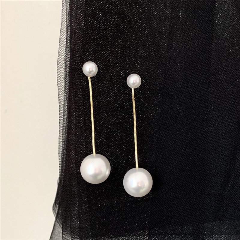 S925 Gümüş İğne Büyük İnci Basit Küpeler Moda İki Kullanımlık İnci Küpeler_voghion.com