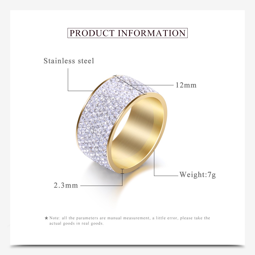 Stainless Steel 8 Row Crystal Pave Wedding Ring Fashion Jewelry_voghion.com