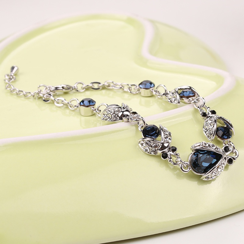 Beetle Crystal Bracelet Sea Blue Rhinestone Beaded Bracelet_voghion.com