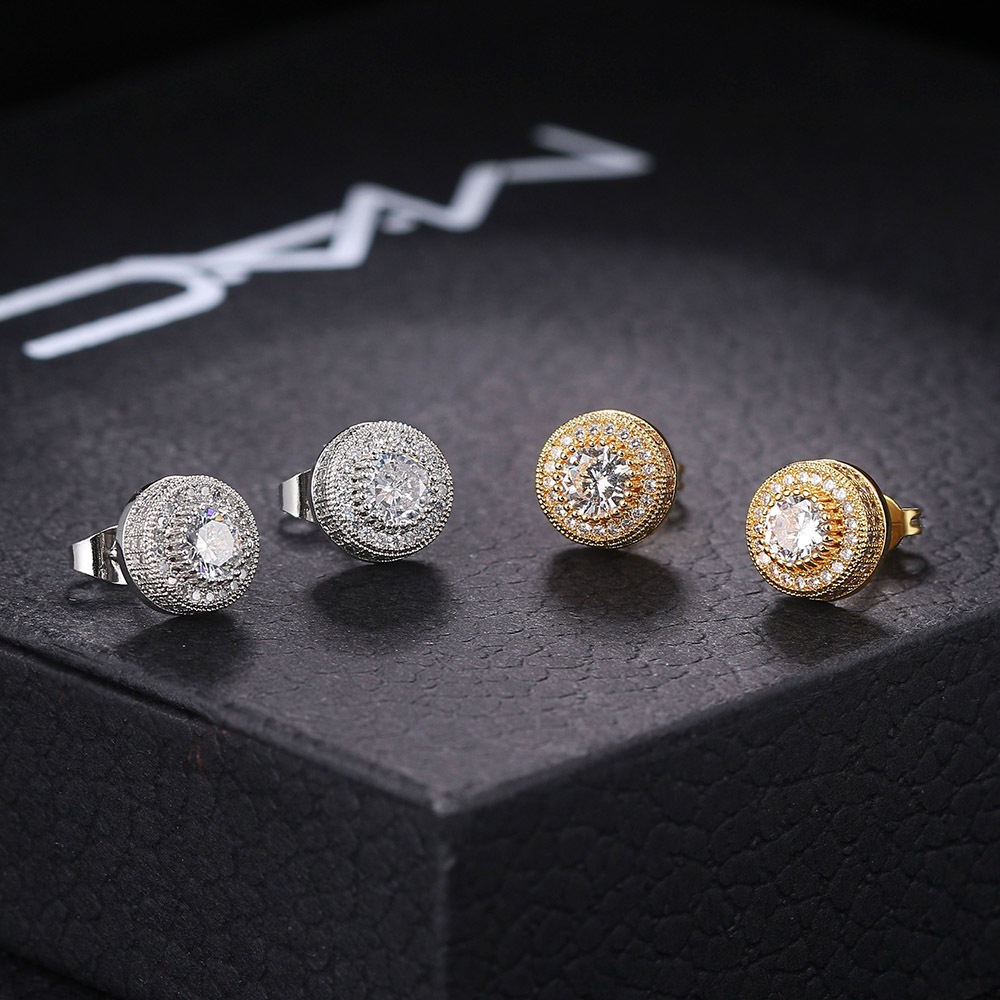 Luxury Punk 12mm Round earring Trend Jewellery For Women Zircon Hip Hop Men Round Stud Earrings Wholesale_voghion.com
