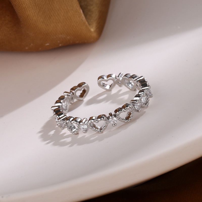 Peach Heart Ring With Zircon - Elegant Open Adjustable Ring_voghion.com