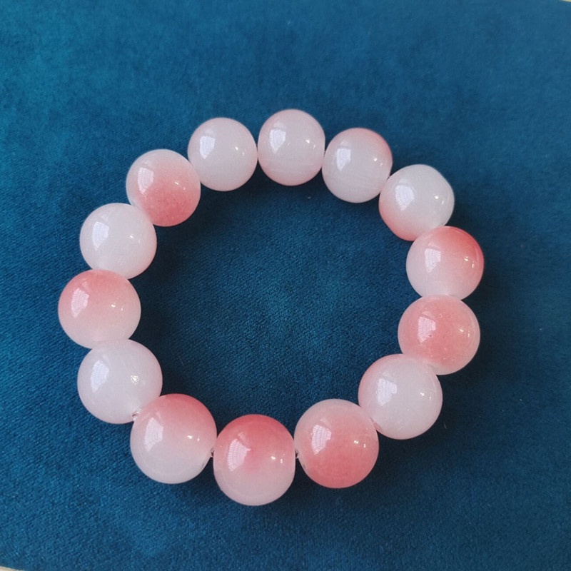 Bracciale con perline da 14 mm Bracciale con perline Buddha rosa trasparente con ghiaccio sfumato_voghion.com