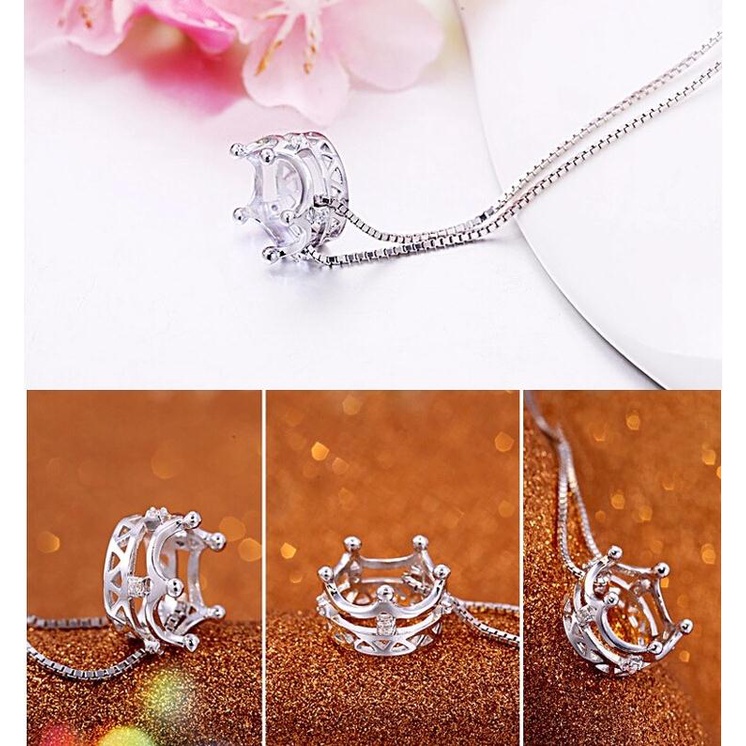 Collana in argento con corona, ciondolo retrò con strass, gioielli geometrici semplici_voghion.com