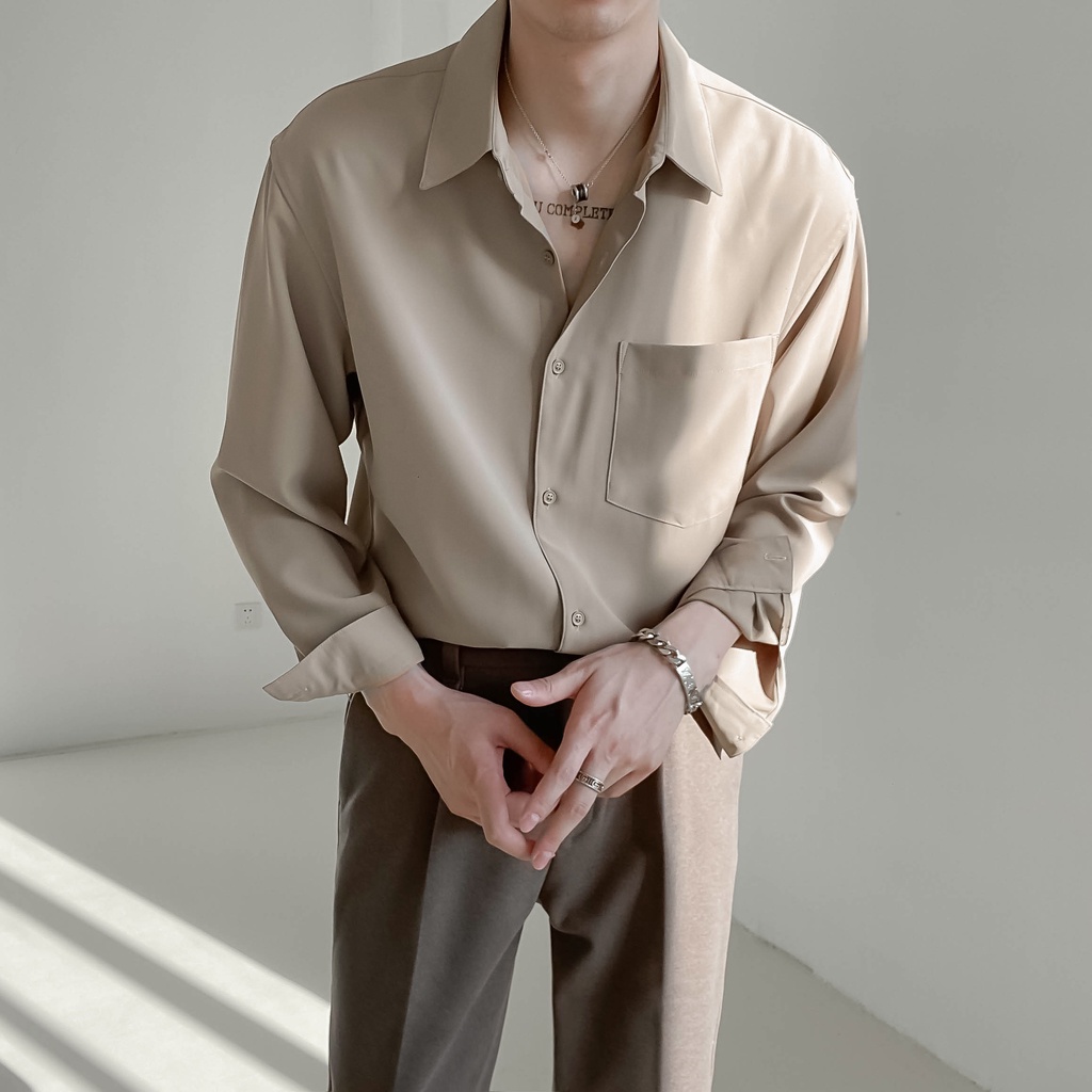 Long-sleeved Shirt Men's Drape Free-iron Loose Casual All-match Korean Shirts