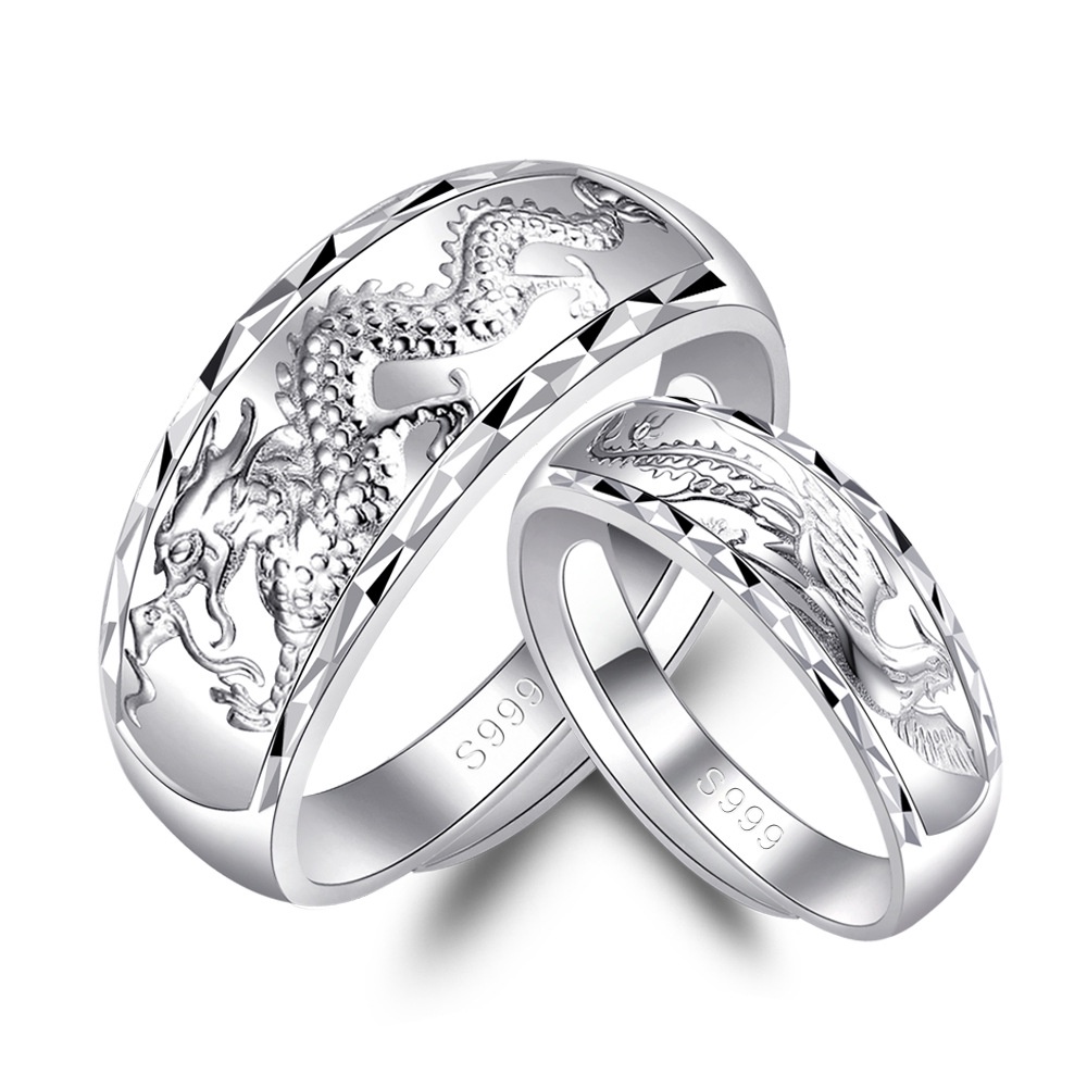 Dragon And Phoenix Couple Ring Adjustable Open Design Unisex_voghion.com