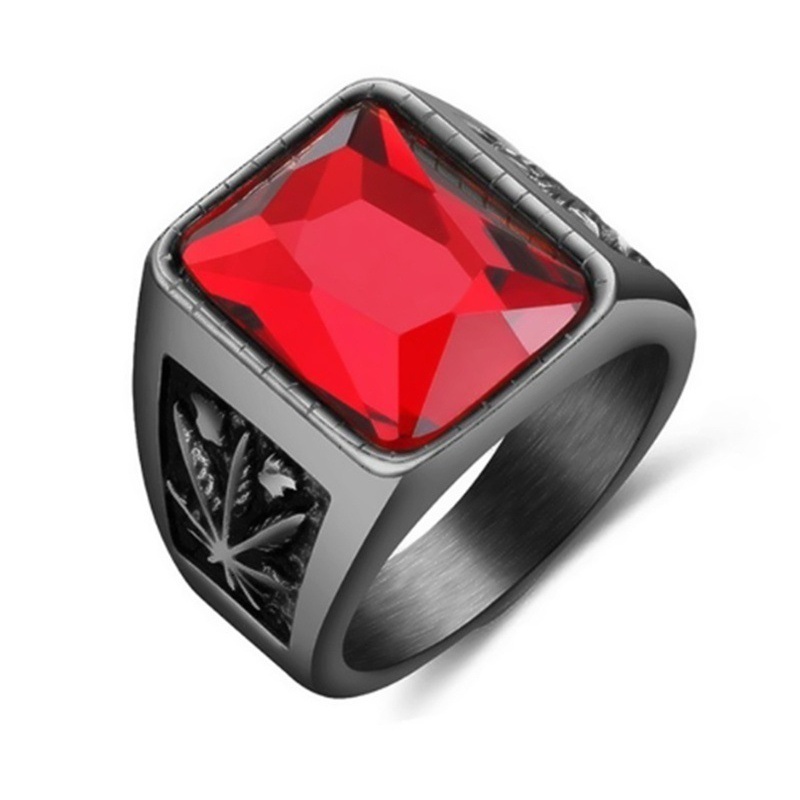Anello da uomo alla moda quadrato nero rosso con pietra Anello con sigillo retrò Rock Punk Accessori per gioielli maschili Regalo per fidanzato_voghion.com