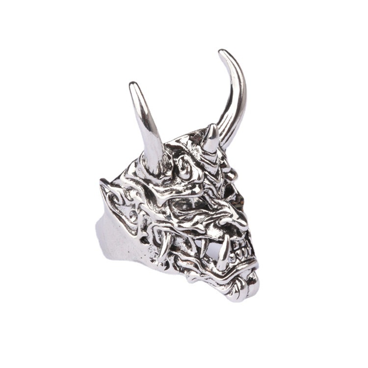 Prajna Devil Mask Ring Men Gothic Style Stainless Steel Band_voghion.com