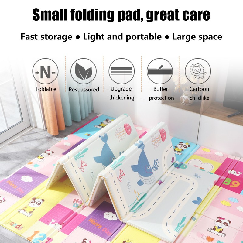 【Mini Gifts】200x180x1.5cm XPE Folding Mat With Tote Bag Baby Crawling Mat Kids Playmat Waterproof Play Mat