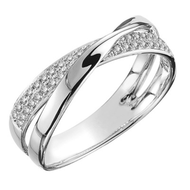 Bague Croisée Pour Femme Avec Zircon En Or Et Argent Élégante_voghion.com