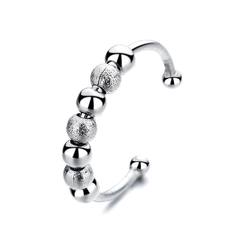 Rotierende Mikrobewegungsperlen Angstringe für Frauen Männer Verstellbarer nordischer Mode Retro geometrischer offener Ring_voghion.com