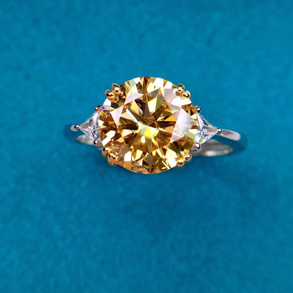 Offener, verstellbarer 3-Karat-Ring für Damen, Ehering mit Champagner-Moissanit-Imitat_voghion.com