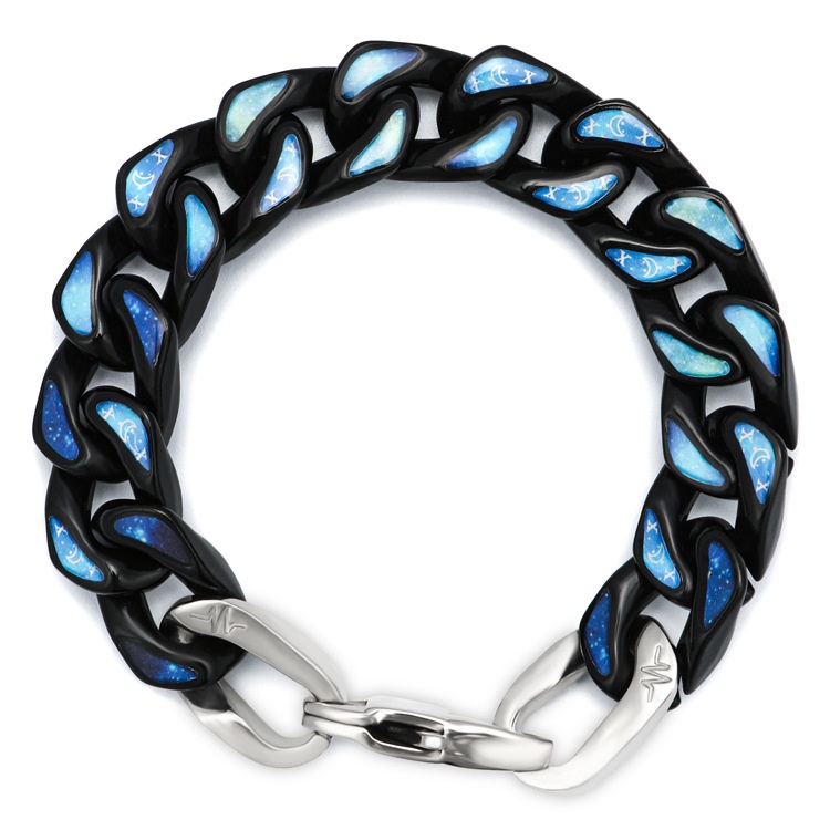 Cuban chain armband i rostfritt stål för par blå och vit_voghion.com