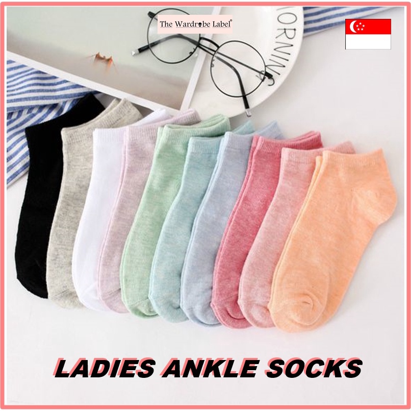 [SG SELLER] Women High Quality Cotton Coloured Ankle Socks Stretchable Plain