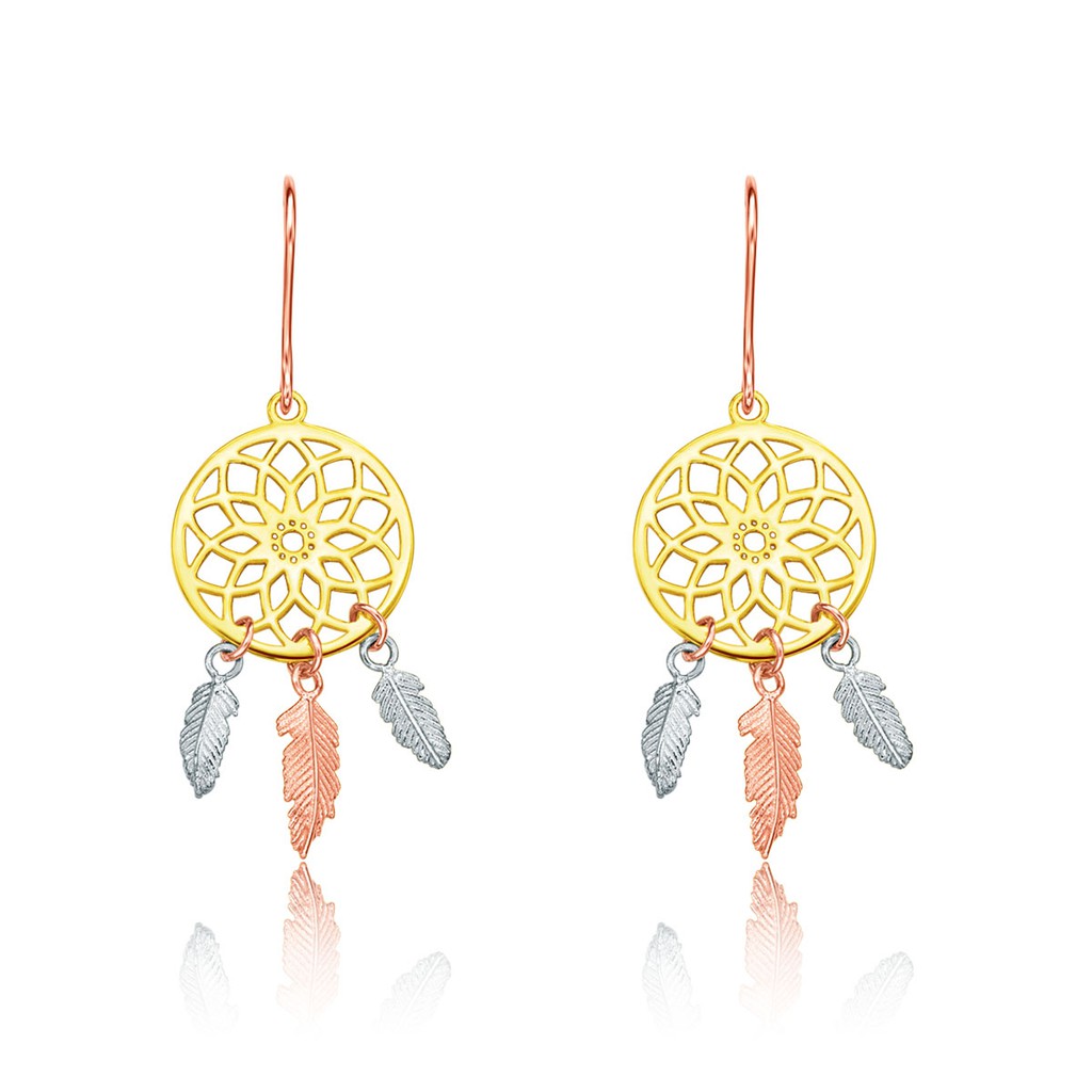 CHOW TAI FOOK 18K 750 Rose White Yellow Gold Earrings - Dream Catcher E124125