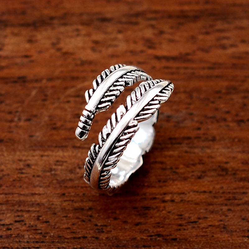 Vintage Thai Silver Wing Ring Male Indian Feather Open size adjustable Ring_voghion.com